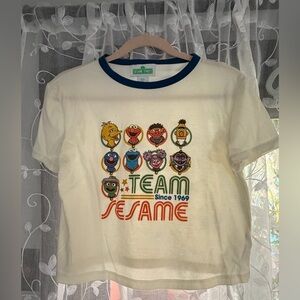 Sesame Street Cream Graphic Tee with Navy Trim